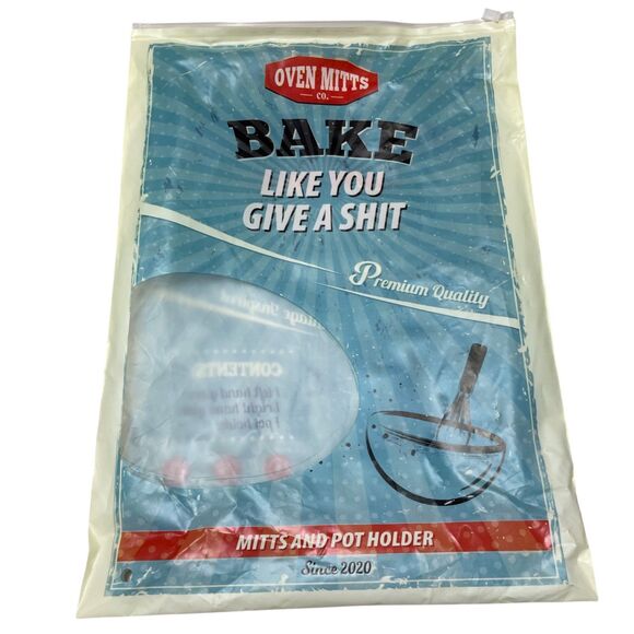 Oven Mitts Co.  Bake Like You Give a $hit Oven Mitts and Potholder NEW Baking - Picture 1 of 8